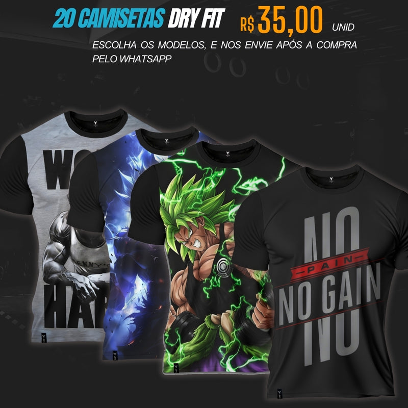 Atacado 20 Peças Camisetas Dry Fit- Modelos e tamanhos a sua escolha
